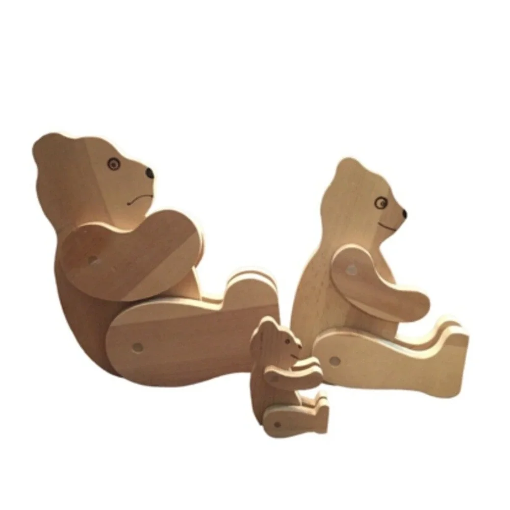Articulated Wooden Bear Family Trio 6